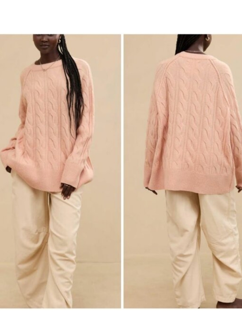 NWT Aerie Peach Cable Crewneck Sweater Super Soft Large Oversized - Picture 2 of 15